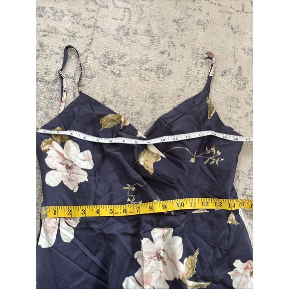 Lulus Radiant Occasion Navy Blue Floral Satin A-Line Maxi Dress Size Medium FLAW - Picture 3 of 8